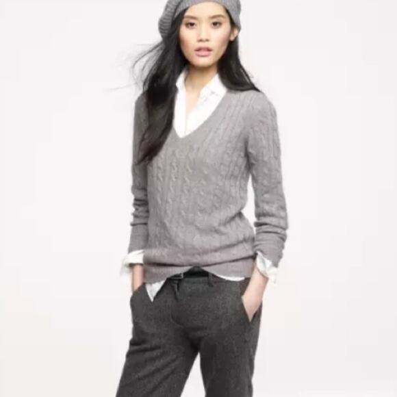 J Crew Cambridge Cable Burgundy Wool Blend V-Neck Sweater - Picture 6 of 6